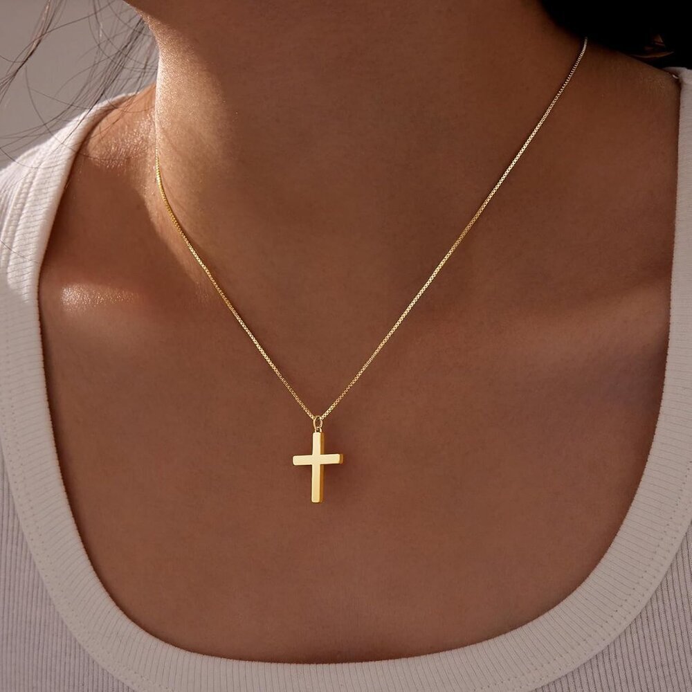 Women 03 Gold Cross Necklace14K Gold Silver Cross Necklace - Non Tarnish Jewelry - Picture 2 of 6